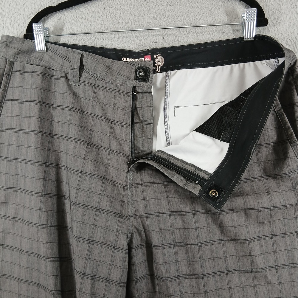 Quiksilver Amphibians Hybrid Shorts Plaid Boardshorts Stretch Grey Size 38 - Picture 7 of 11